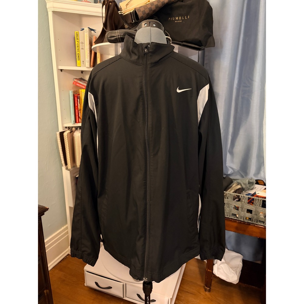 Nike Track Jacket XL Black White Full Zip Windbreaker Sporty Athletic